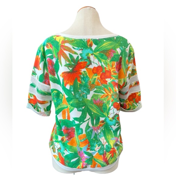 JUICY COUTURE PALM PRINT T-SHIRT TROPICAL RESORT GREEN WHITE TOP CASUAL - Picture 2 of 14